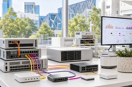 Modern data platform infrastructure and analytics equipment in a bright operations room